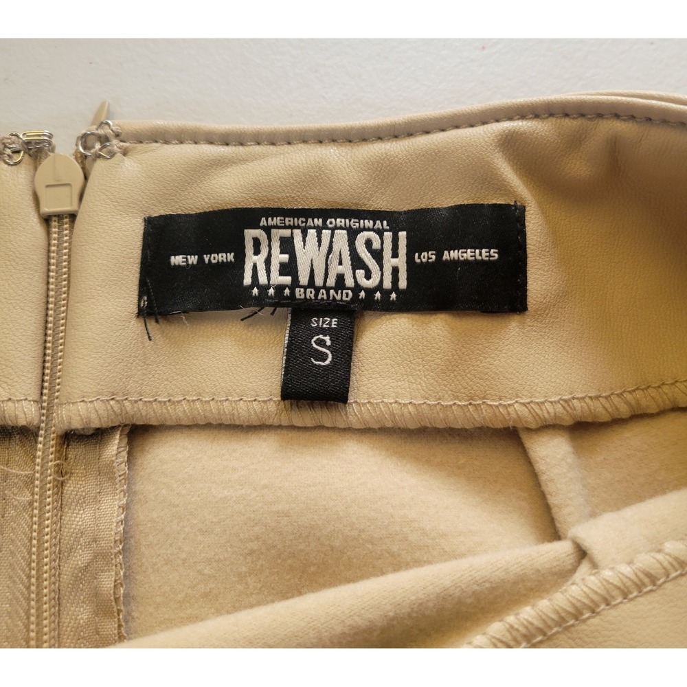 Vintage Rewash Biege Y2K Small Faux Leather Mini Skirt Sexy Siren Rave *READ* - Picture 3 of 10